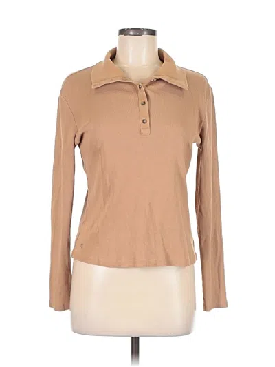 Pre-owned Polo Ralph Lauren Long Sleeve Top Tan Collared Neckline Tops In Brown