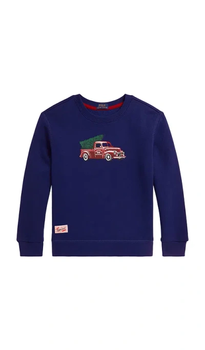 Polo Ralph Lauren Long Sleeve Truck Graphic Crewneck Sweatshirt In Purple