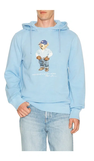 Polo Ralph Lauren Long Sleeve Vintage Fleece Novelty Denim Bear Hoodie In Multi