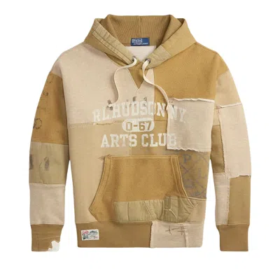 Pre-owned Polo Ralph Lauren Long-sleeve Vintage Patchwork Arts Club Hoodie 'montana Khaki/multi' | Men's Size  In Brown