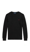 Polo Ralph Lauren Long Sleeve Waffle Knit Crewneck T-shirt In Brown