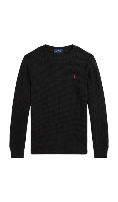 Polo Ralph Lauren Long Sleeve Waffle Knit Crewneck T-shirt In Brown