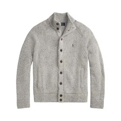Pre-owned Polo Ralph Lauren Long Sleeve Wool Blend Saddle Button Mockneck Cardigan Sweater 'cardigans' | Grey  In Gray