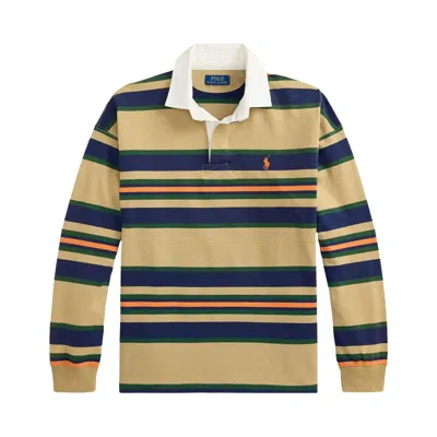 Pre-owned Polo Ralph Lauren Long Sleeve Yarn-dyed Rugby Polo 'khaki' | Tan | Men's Size M