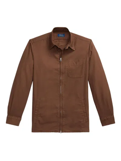 Polo Ralph Lauren Long-sleeve Zip-front Shirt In Brown