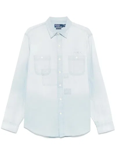 Polo Ralph Lauren Long-sleeved Button-down Shirt With Logo Detail In Blue