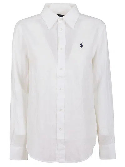 Polo Ralph Lauren Long Sleeved Button-up Shirt In Bianco