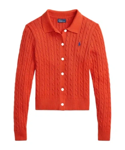 Polo Ralph Lauren Long-sleeved Cable Knit Cardigan In Orange