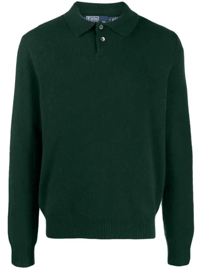 Polo Ralph Lauren Long-sleeved Cashmere Polo Shirt In Green
