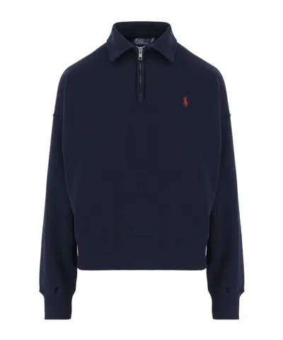 Polo Ralph Lauren Long-sleeved Collared Sweatshirt In Blue