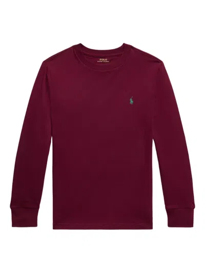 Polo Ralph Lauren Kids' Long-sleeved Cotton T-shirt In Burgundy