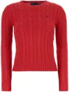 Polo Ralph Lauren Long-sleeved Crew-neck Sweater With Textured Cable Knit In Red