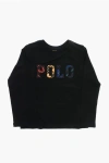 Polo Ralph Lauren Long Sleeved Crew-neck T-shit With Plaid Motif Logo In Black