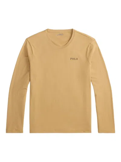 Polo Ralph Lauren Long-sleeved Crew-sleep Pajamas Top In Brown