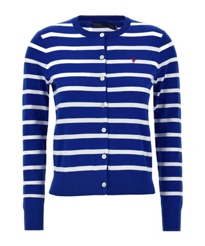 Polo Ralph Lauren Long-sleeved Knitted Cardigan In Blue