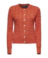 Polo Ralph Lauren Cable-knit Cotton Crewneck Cardigan In Brown