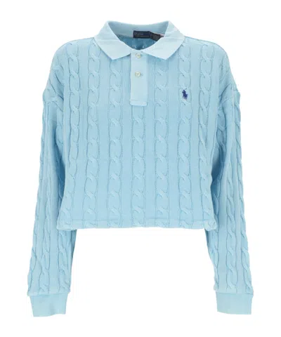 Polo Ralph Lauren Long-sleeved Knitted Polo Shirt In Blue