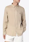 Polo Ralph Lauren Long-sleeved Logo Linen Shirt In Sand