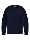 Polo Ralph Lauren Long-sleeved Navy Pullover With Textured Design In Blue