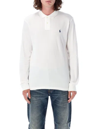 Polo Ralph Lauren Polo Manches Longues Droit En Piqué De Coton In White