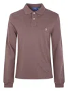 Polo Ralph Lauren Textured Knit Long-sleeve Polo With Classic Collar In Brown