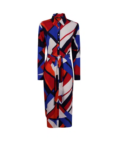 Polo Ralph Lauren Long-sleeved Shirt Dress In Red