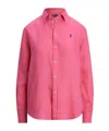 Polo Ralph Lauren Linen Collared Shirt Curved Hem Long Sleeves In Pink