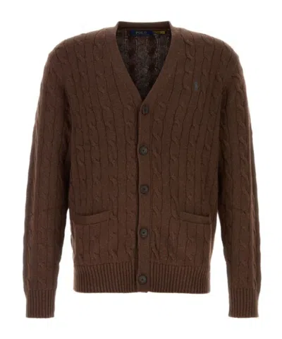 Polo Ralph Lauren Long-sleeved Sweater Cardigan In Brown