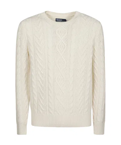 Polo Ralph Lauren Aran Knit Cotton Rollneck Sweater In Deckwash White