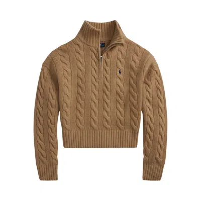Pre-owned Polo Ralph Lauren Long Sleeve-mock Neck-pullover-sweater 'camel Melange' | Brown | Women's Size Xl