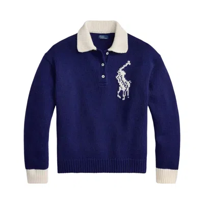 Pre-owned Polo Ralph Lauren Long Sleeve-polo Self Collar-sweater 'royal/cream' | Blue | Women's Size S