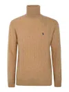 Polo Ralph Lauren Cable Knit Turtleneck Sweater With Embroidered Logo In Color Carne Y Neutral