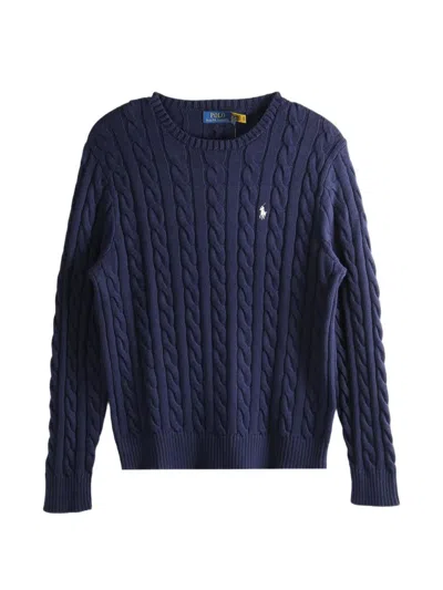 Polo Ralph Lauren Long Sleeves Round Neck Rib Sweater In Blue