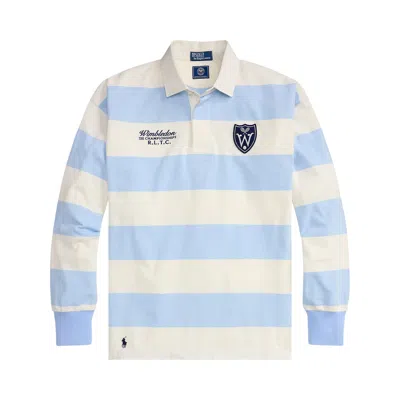 Pre-owned Polo Ralph Lauren Long-sleeve Collared Rugby Pullover 'office Blue/deckwash White' | Men's Size L