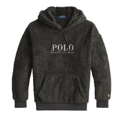 Pre-owned Polo Ralph Lauren Long-sleeve Curly Hi-pile Polo Active Logo Hoodie 'deep Grey' | Men's Size M In Gray