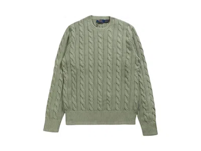 Pre-owned Polo Ralph Lauren Longsleeve Garmentdyed Cotton Driver Cable Knit Sweater In Greenstone Gmd