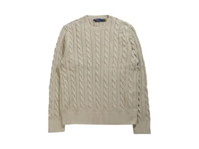 Pre-owned Polo Ralph Lauren Longsleeve Garmentdyed Cotton Driver Cable Knit Sweater In Natural Gmd