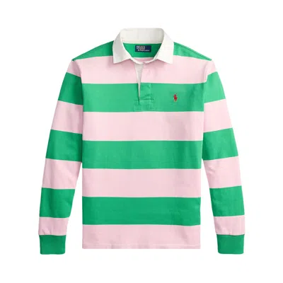 Pre-owned Polo Ralph Lauren Long-sleeve Heavyweight Rugby Shirt 'garden Pink/summer Emerald' | Men's Size S