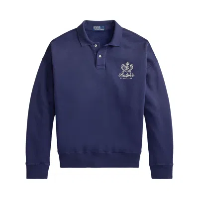 Pre-owned Polo Ralph Lauren Long-sleeve Island Fleece Knit Graphic Print Polo Sweatshirt 'dark Cobalt' | Blue