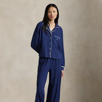 Polo Ralph Lauren Long-sleeve Jersey Pajama Set In Navy In Blue