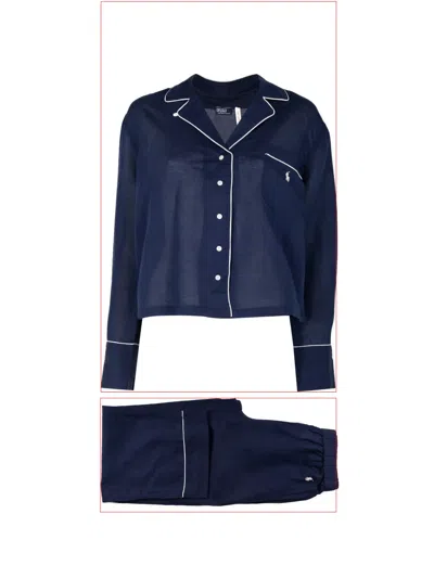 Polo Ralph Lauren Long-sleeve Linen Pajama Set In Blue