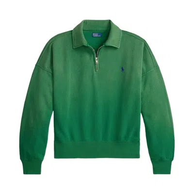 Pre-owned Polo Ralph Lauren Long-sleeve Mock Neck Half Zip 'fiji Green' | Women's Size M