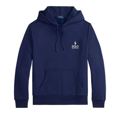 Pre-owned Polo Ralph Lauren Long-sleeve Seasonal Fleece Graphic Polo Chest Logo Hooded Sweatshirt 'newport Nav In Blue