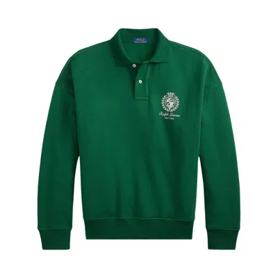 Pre-owned Polo Ralph Lauren Long-sleeve Seasonal Fleece New York Graphic Polo 'new Forest' | Green | Men's Siz