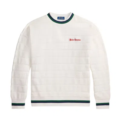 Pre-owned Polo Ralph Lauren Long-sleeve Yarn-dyed Textured Bar Stripe Polo Tennis Pullover 'white' | Men's Siz