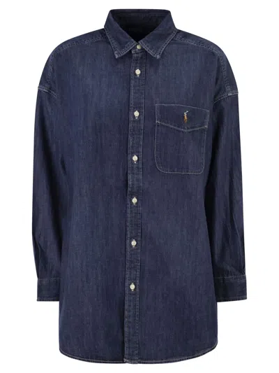 Polo Ralph Lauren Denim Shirt Long Sleeves Buttoned Cuffs Curved Hem In Blue