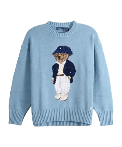 Polo Ralph Lauren Cotton Bear Long Sleeve Crew Neck Pullover Blue Note