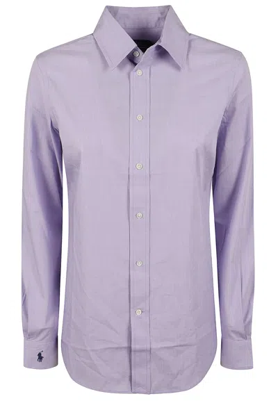 Polo Ralph Lauren Long-sleeved Light Lilac Cotton Button-front Shirt In Pink