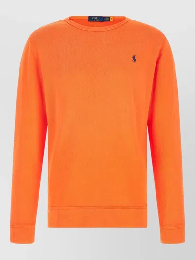Polo Ralph Lauren Loopback Cotton Sweatshirt Ribbed Cuffs Hem In Orange