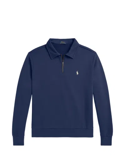 Polo Ralph Lauren Loopback Fleece Collared Sweatshirt In Blue